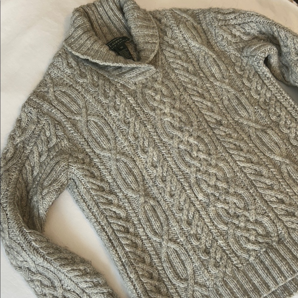 Lauren Ralph Lauren Women's Cable Knit Turtleneck Sweater in Gray M - Picture 5 of 5